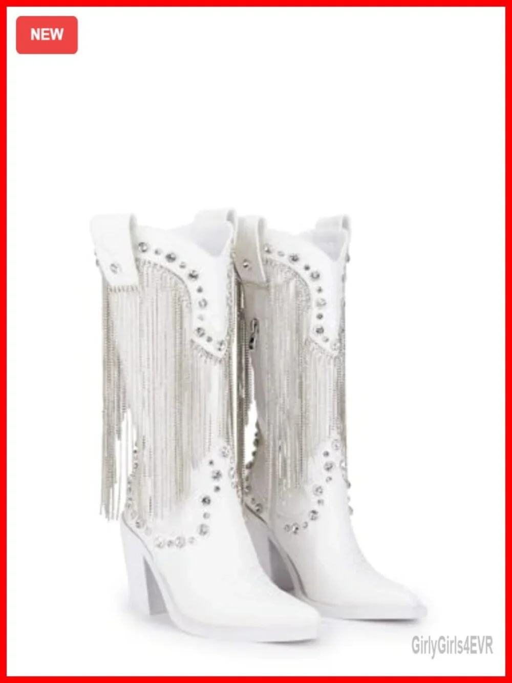 Vegan Leather Cowboy Boots with Rhinestone Fringe & Jewel Studs